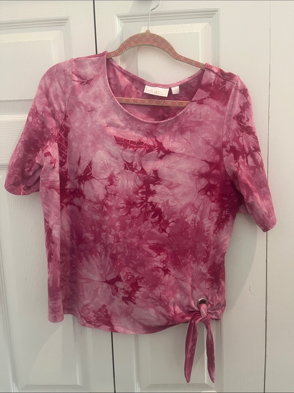 Belle by Kim Gravel Pink Tie-Dye Short Sleeve Top with Side Tie